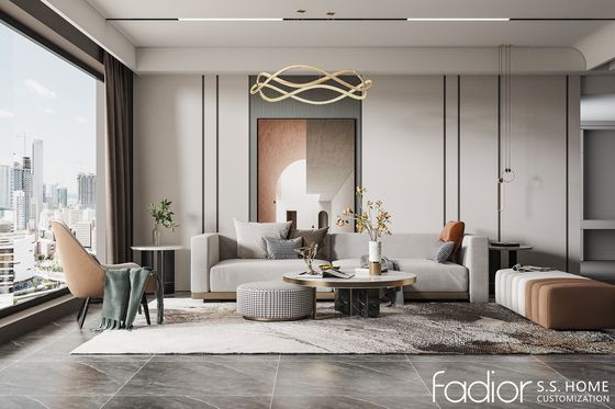 Modern Stainless Steel Living Room Storage Cabinets With Neutral Panels And Integrated Display Shelving - Integrated LED lighting enhances visual depth, highlights décor elements, and creates a comfortable ambient atmosphere. with feature detail