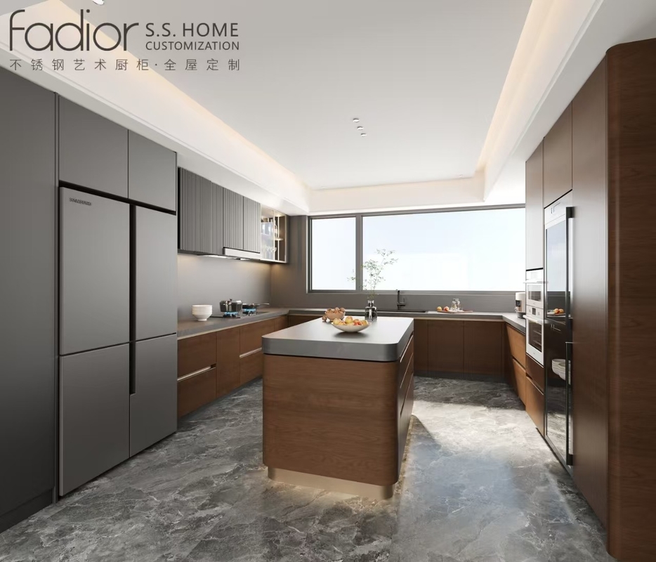 Urban Wood Grain Walnut Series Fadior Stainless Steel Custom Kitchen
