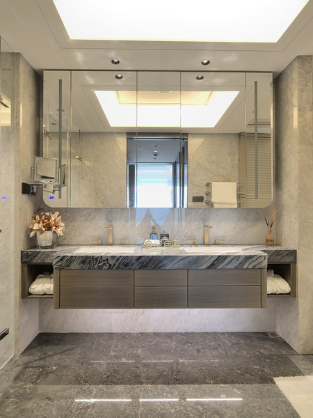 Fadior Luxe Arc â Stainless Steel Bathroom Vanity With Woodgrain Doors & Quartz Top - Cabinet Frame: 304 stainless steel (anti-corrosion)